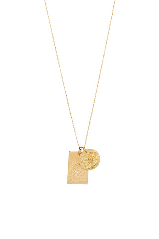 front-view-of-spell-s-scorpio-stargazer-zodiac-necklace-the-double-embossed-pendant-charm-necklace-comes-in-22k-gold-vermeil-and-hangs-from-a-twisted-rope-chain